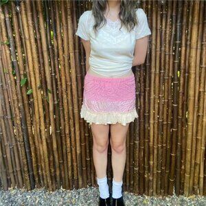Pink and Cream Lace-Trimmed Mini Skirt, boopie boheme